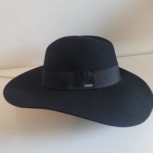 Brixton Piper Hat 100% Wool Felt Floppy Black Wide Brim Size Small Adjustable